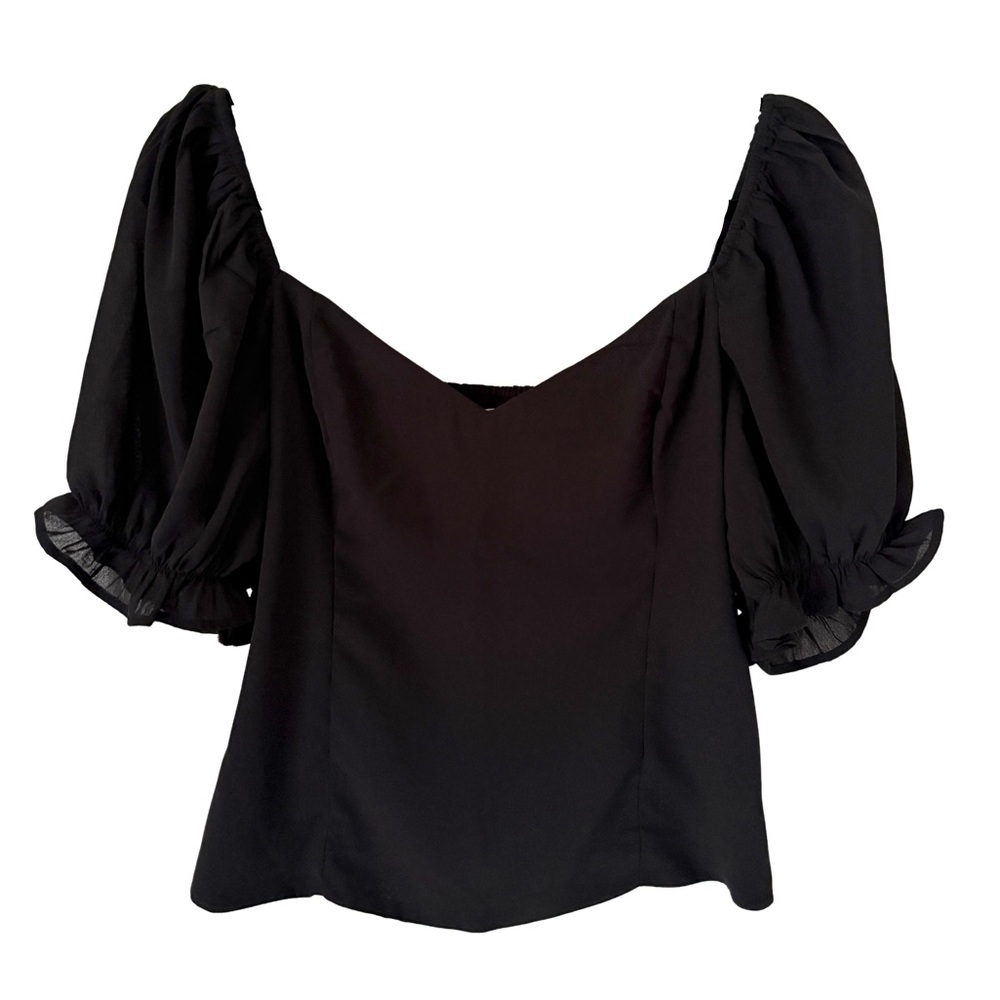 Abercrombie & Fitch Black Puff Sleeve V-Neck Blouse